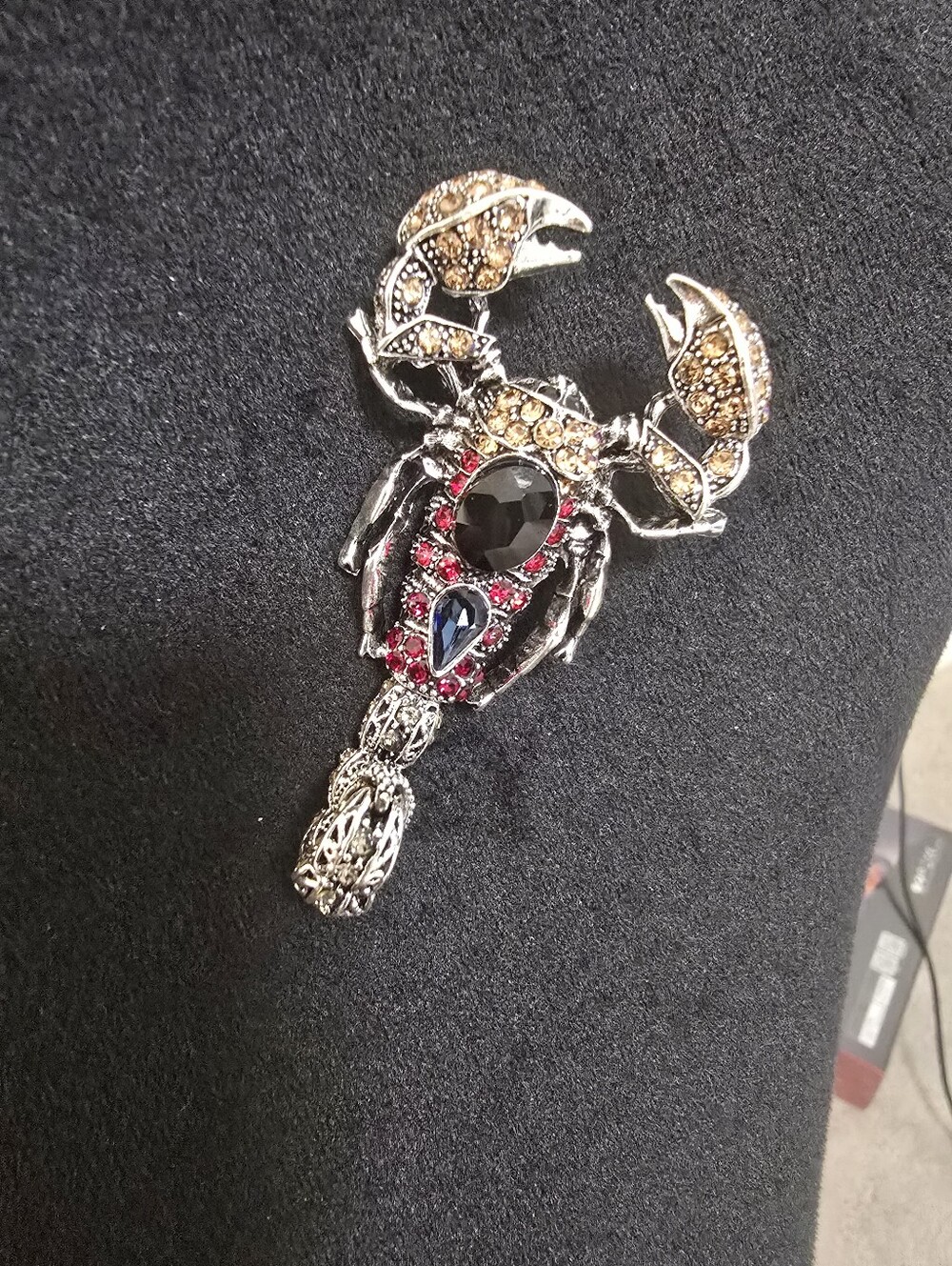 Crystal Scorpion Pendant Brooch in Black, Gold, and Red